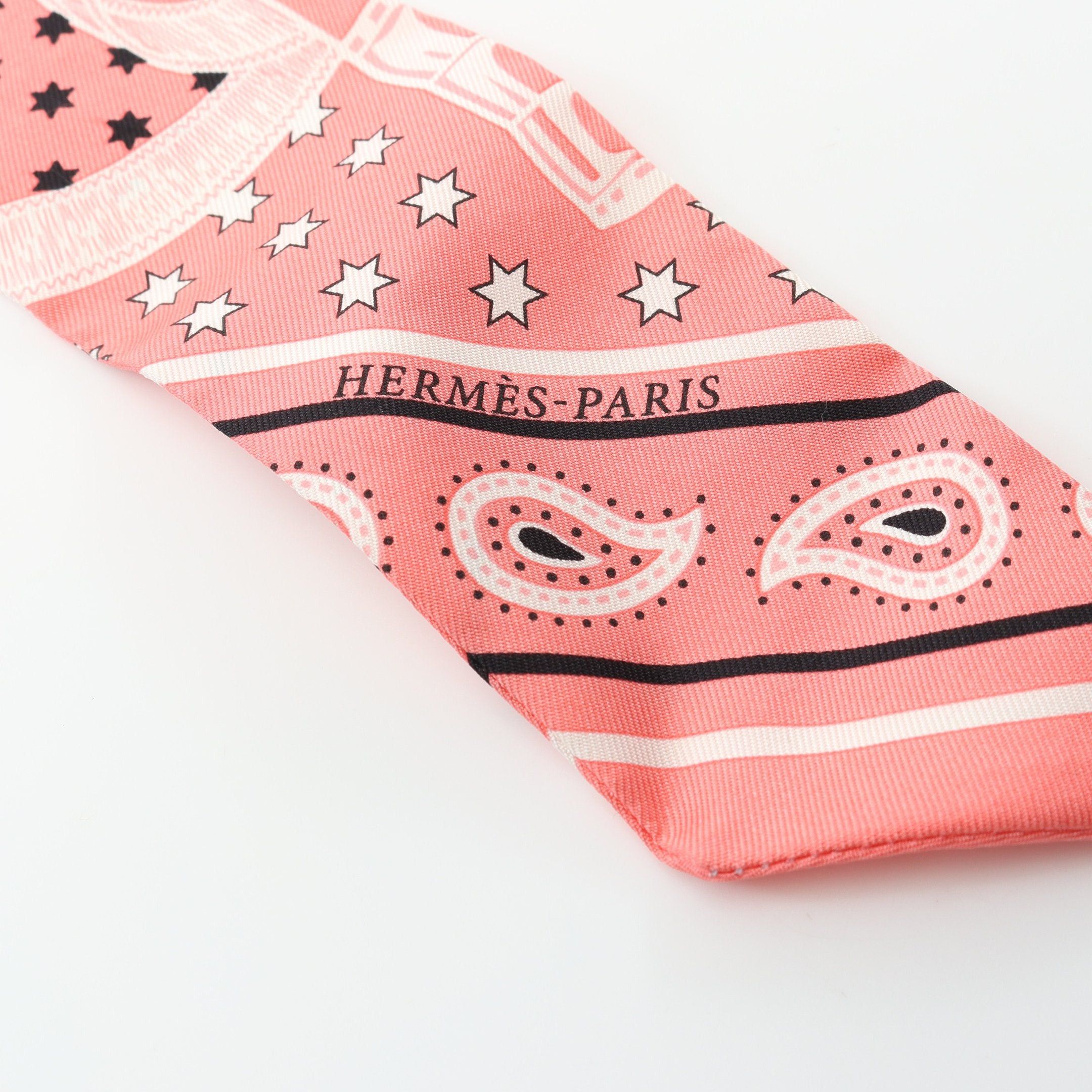 Hermes Hermes Twilly Eperon Cut Ribbon Scarf Silk Coral Pink Light Blue Multicolor Size ONE SIZE - 4 Thumbnail