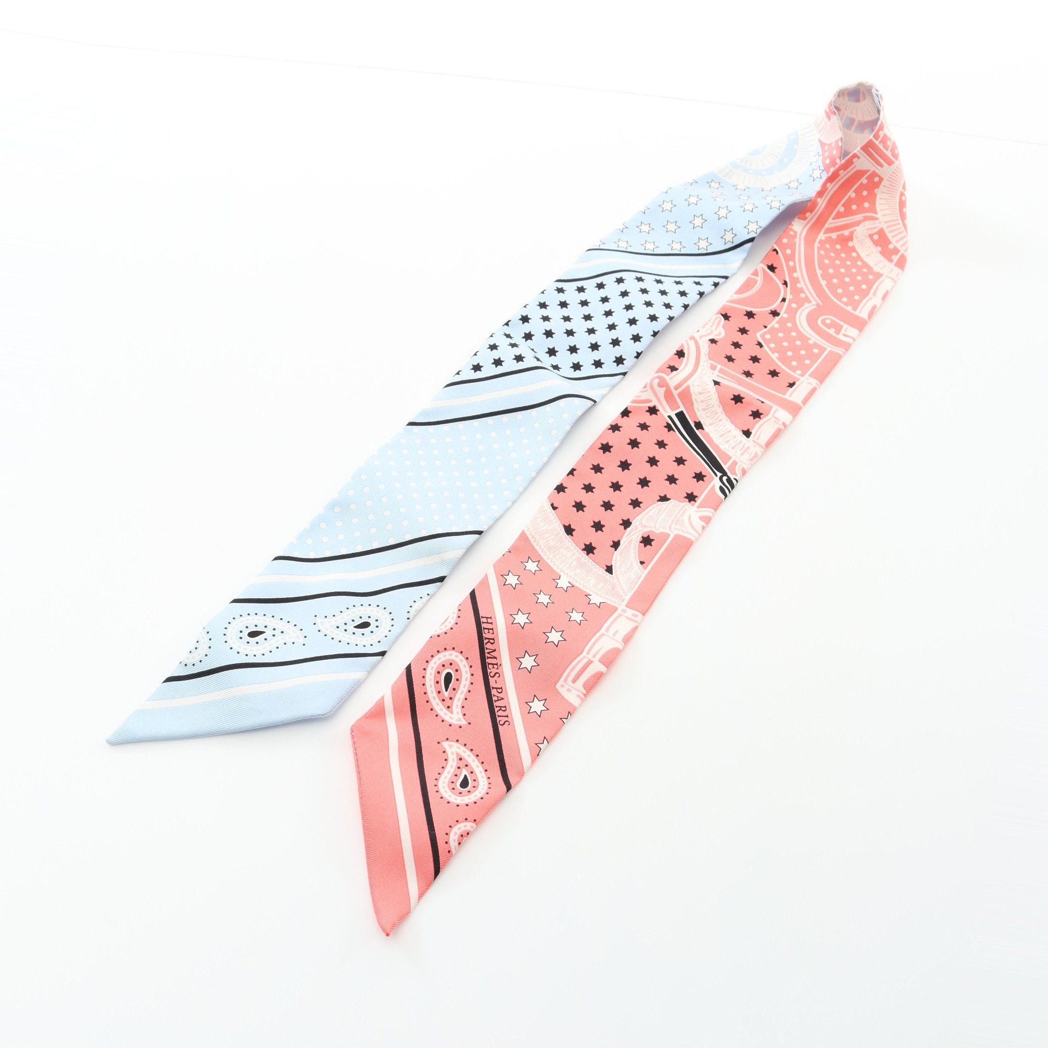 Hermes Hermes Twilly Eperon Cut Ribbon Scarf Silk Coral Pink Light Blue Multicolor Size ONE SIZE - 5 Thumbnail