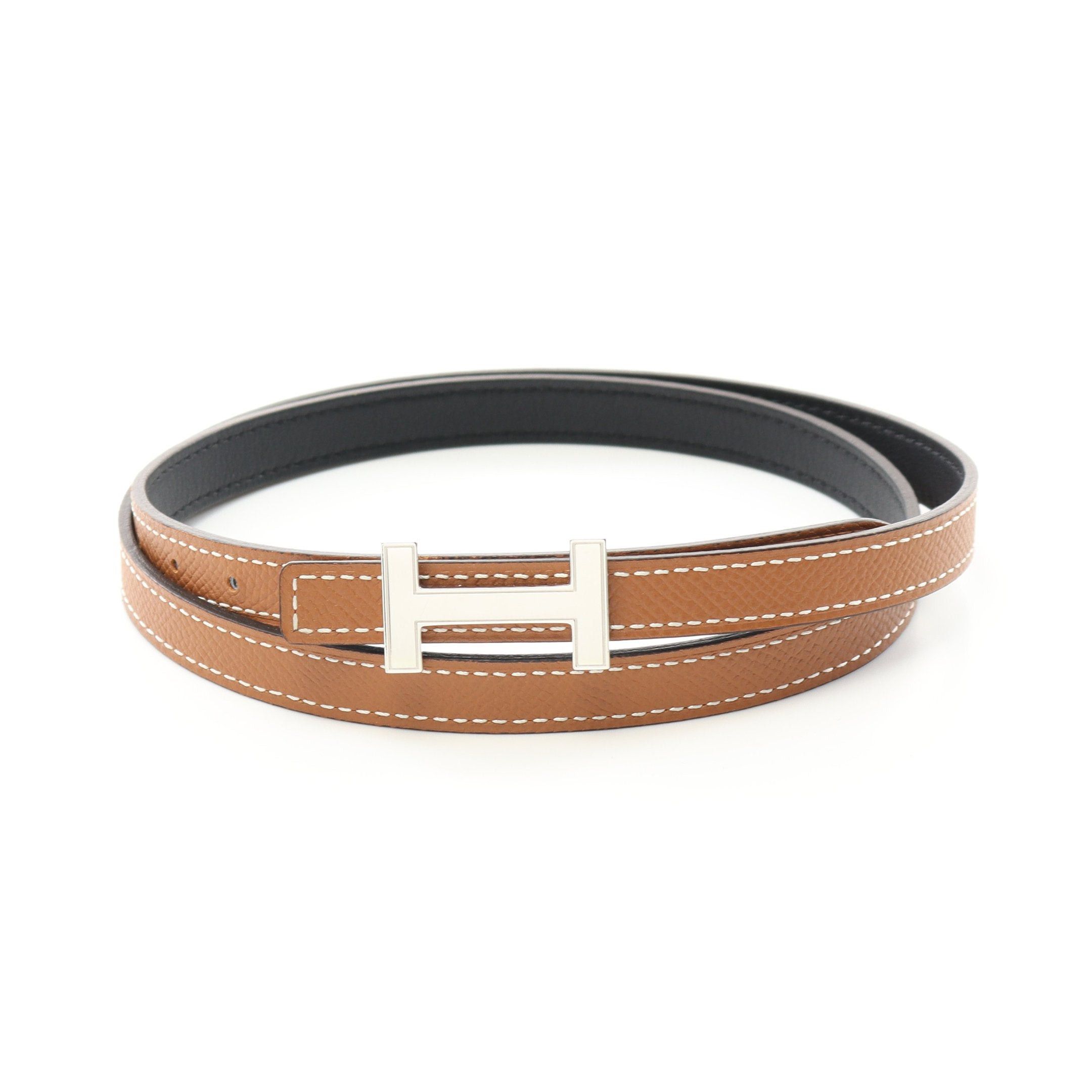 Hermes Hermes Focus Mini H-Belt Belt Leather Black Light Brown Silver Hardware Reversible U Stamp Size ONE SIZE - 5 Thumbnail