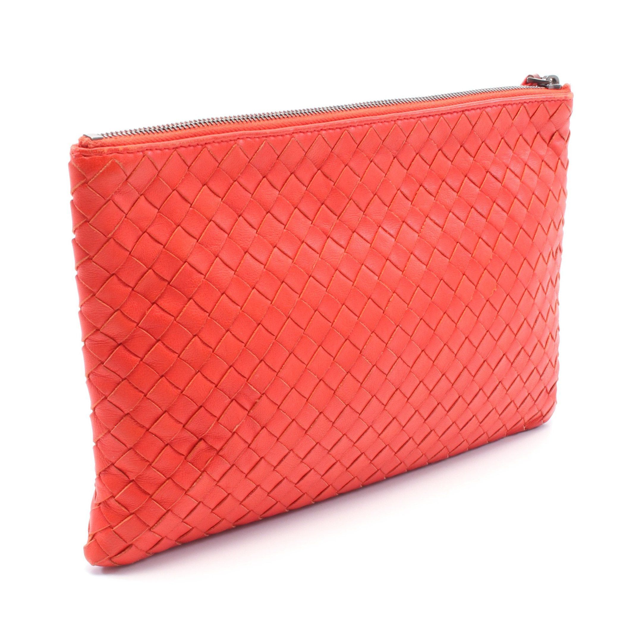 Bottega Veneta Bottega Veneta Intrecciato Pouch Clutch Bag Leather Red Size ONE SIZE - 2 Thumbnail