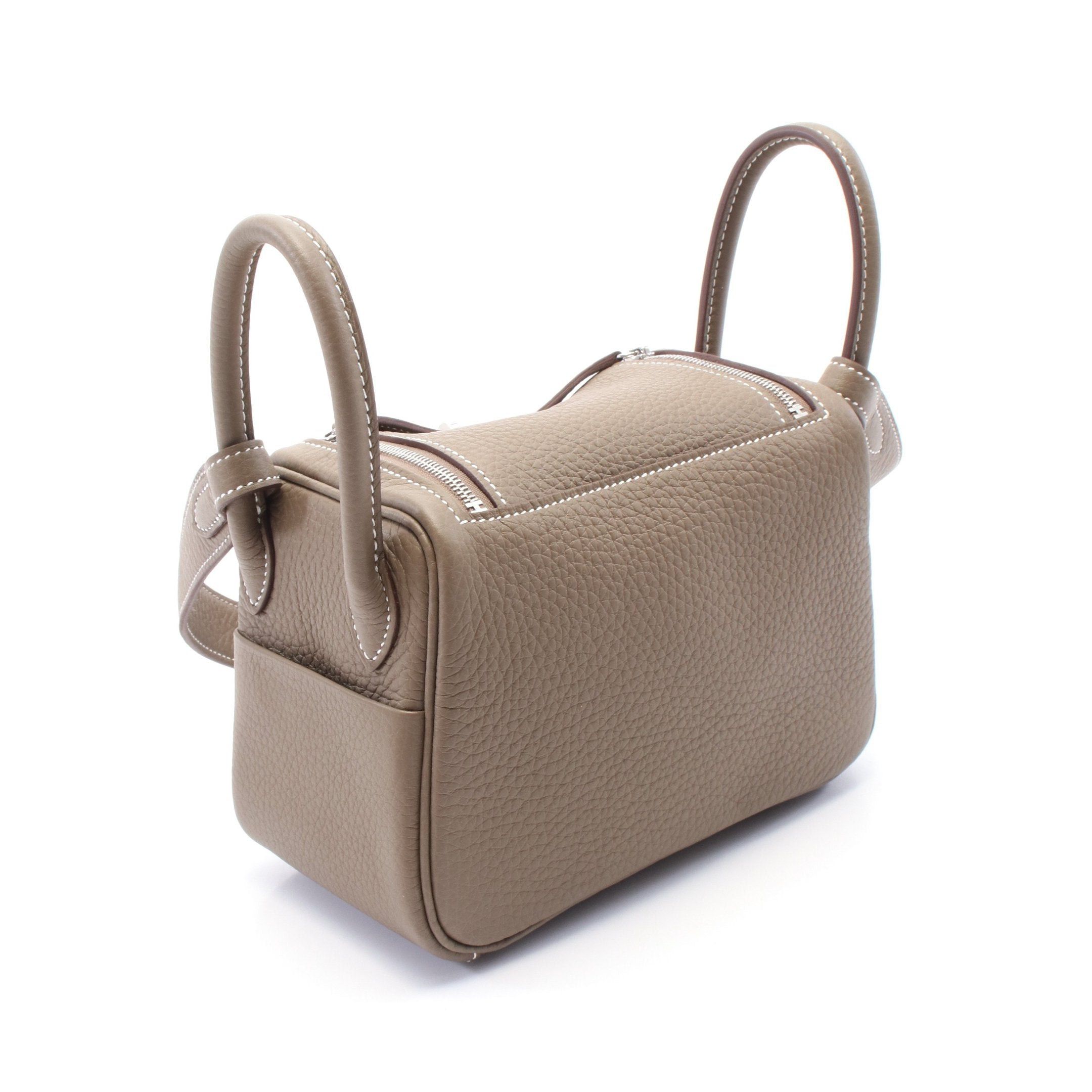 Hermes Hermes Lindy Mini Etoupe Shoulder Bag Clemence Leather Gray Brown Silver Hardware Double Engraved Size ONE SIZE - 2 Thumbnail