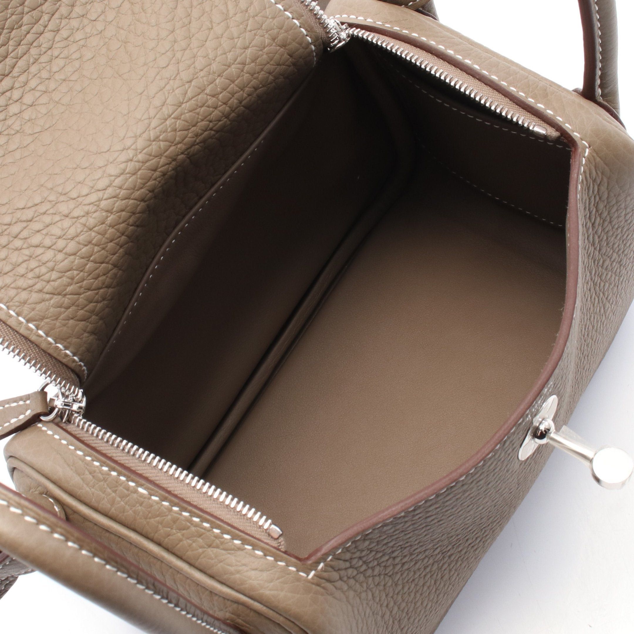 Hermes Hermes Lindy Mini Etoupe Shoulder Bag Clemence Leather Gray Brown Silver Hardware Double Engraved Size ONE SIZE - 3 Thumbnail