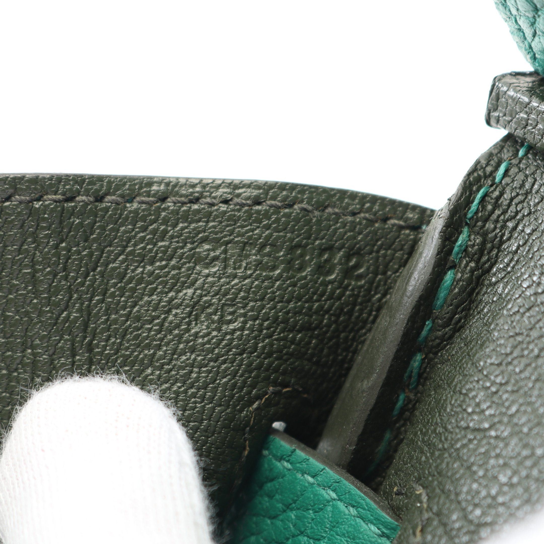Hermes Hermes Birkin 30 Verso Veil Vertigo Vert Fonce Handbag Clemence Leather Green Khaki Silver Hardware C Engraved Size ONE SIZE - 5 Thumbnail