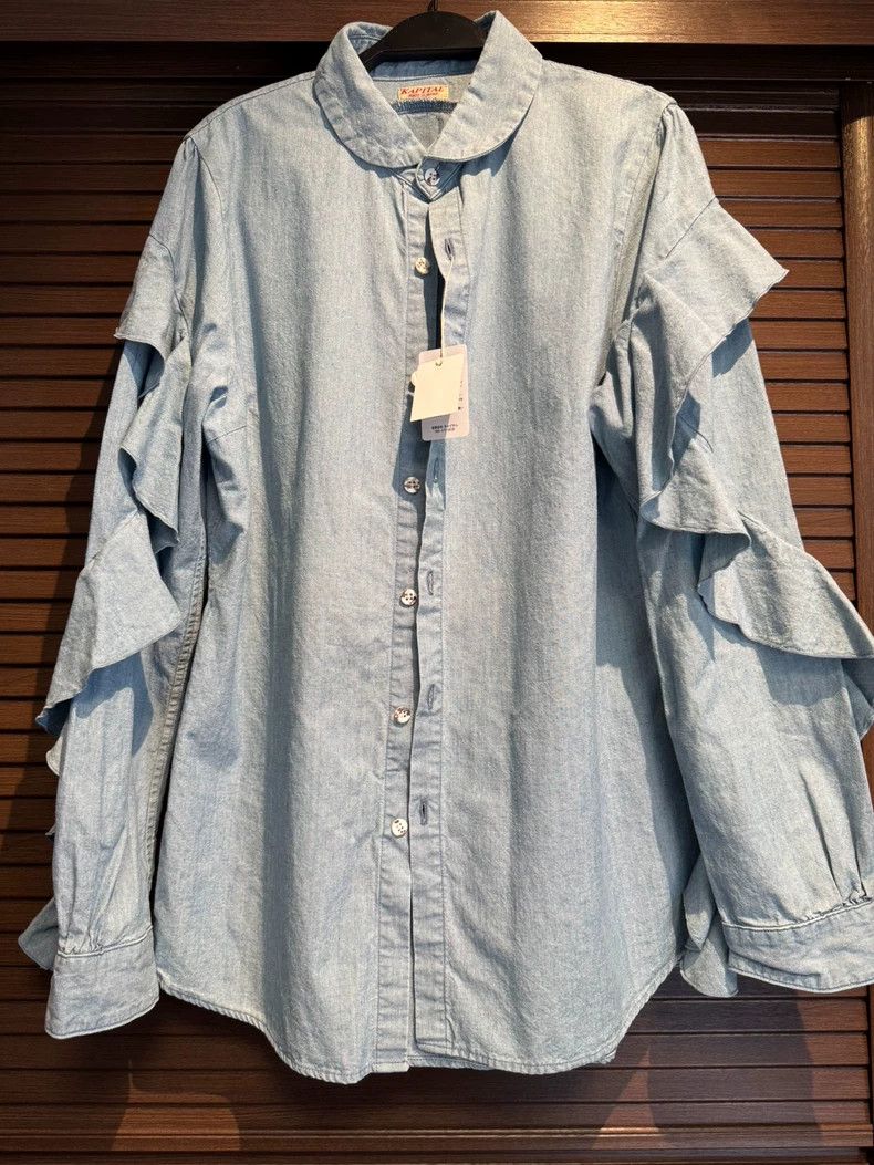 Kapital New Denim Shirt with Ruffled Sleeves Size US M / EU 48-50 / 2 - 2 Thumbnail