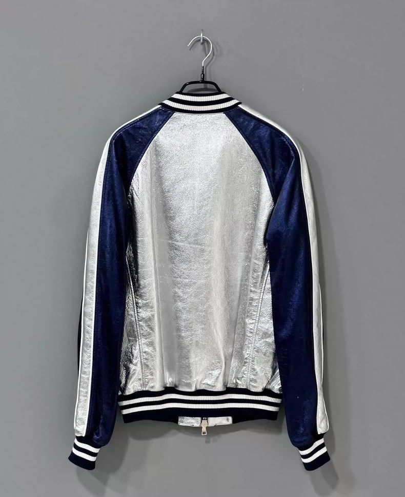 Balmain Silvery Bomber Jacket with Navy Accents Size US L / EU 52-54 / 3 - 4 Thumbnail