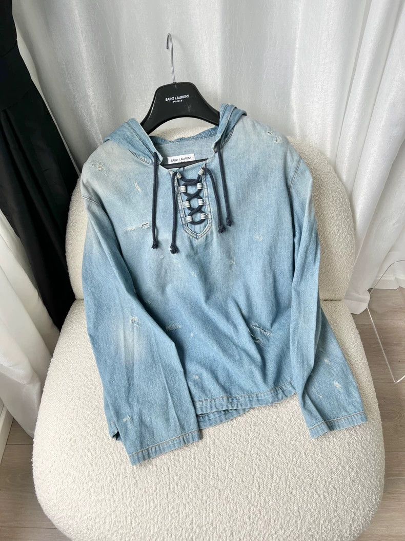 Saint Laurent Paris Saint Laurent Denim Hoodie Shirt for Men- DMC Size US S / EU 44-46 / 1 - 7 Thumbnail