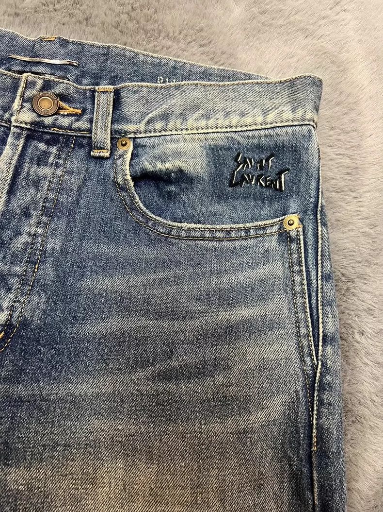 Saint Laurent Paris Saint Laurent Blue Denim Pants with Logo Embroidery- DMC Size US 31 - 5 Thumbnail