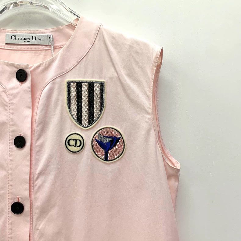 Dior Pink Logo Detail Sleeveless Button Dress - dmc Size 22" - 3 Thumbnail