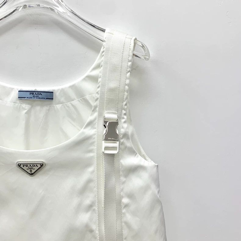 Prada Prada White Sleeveless Dress with Triangle Logo - dmc Size US 26 / EU 42 - 3 Thumbnail