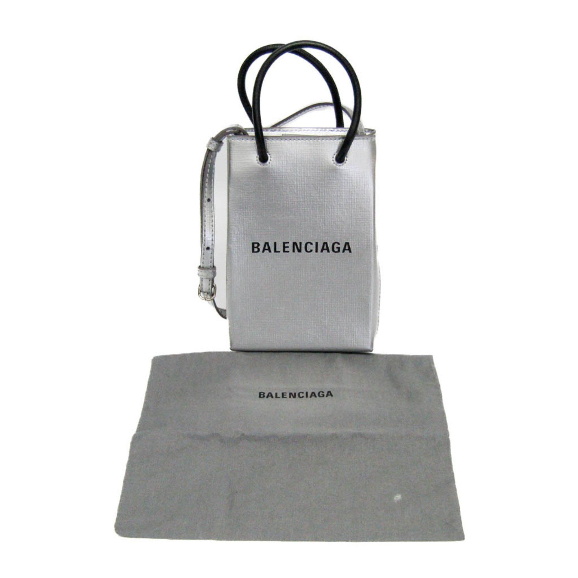 Balenciaga Balenciaga Shopping Phone Holder Shoulder Mini Bag 593826 Women,Men Leather Shoulder Bag Silver Size ONE SIZE - 2 Thumbnail