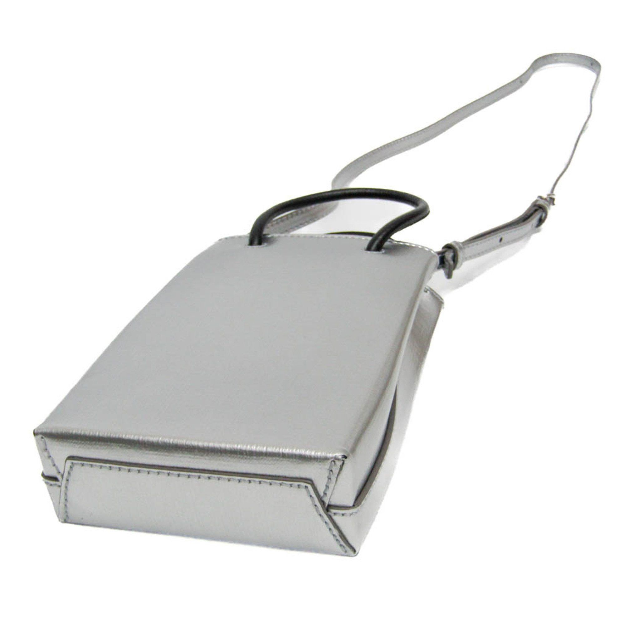 Balenciaga Balenciaga Shopping Phone Holder Shoulder Mini Bag 593826 Women,Men Leather Shoulder Bag Silver Size ONE SIZE - 3 Thumbnail