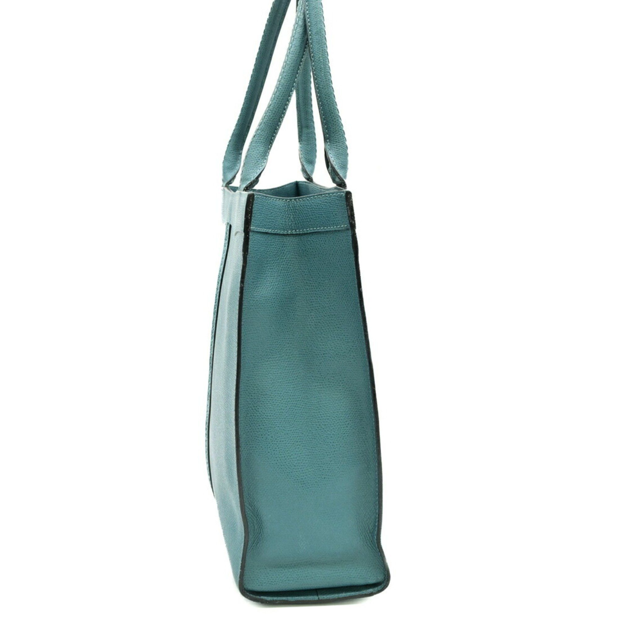 VALEXTRA Punch Small Tote Bag in Calf Leather, Blue