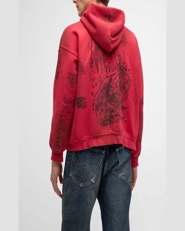 Balenciaga Tattoo Heavy Fleece Zip Hoodie in Red Size US M / EU 48-50 / 2 - 4 Thumbnail