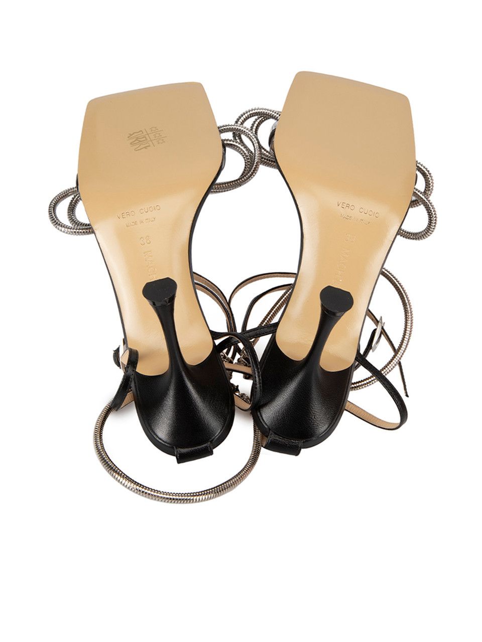 MACH & MACH Black Leather Open Toe Metal Bow Sandals Size US 8 / IT 38 - 4 Thumbnail