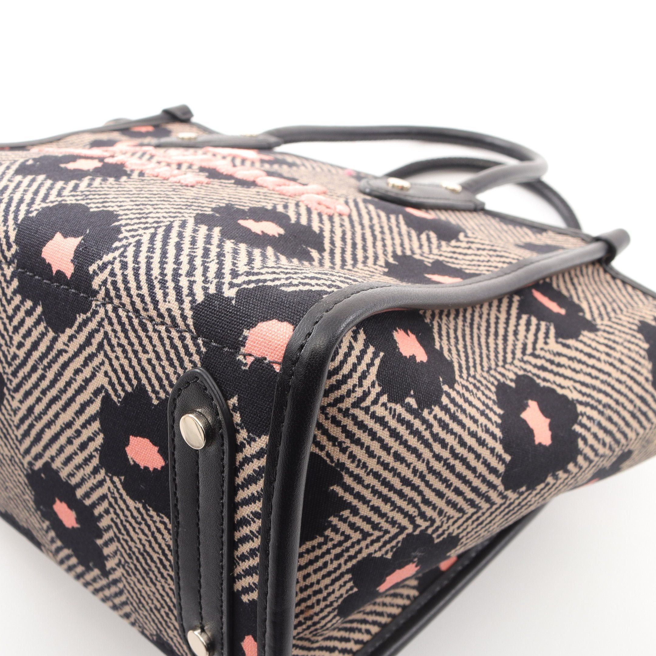Kate Spade Kate Spade Ella Small Handbag Tote Bag Flower Canvas Leather Black Beige Pink Size ONE SIZE - 5 Thumbnail