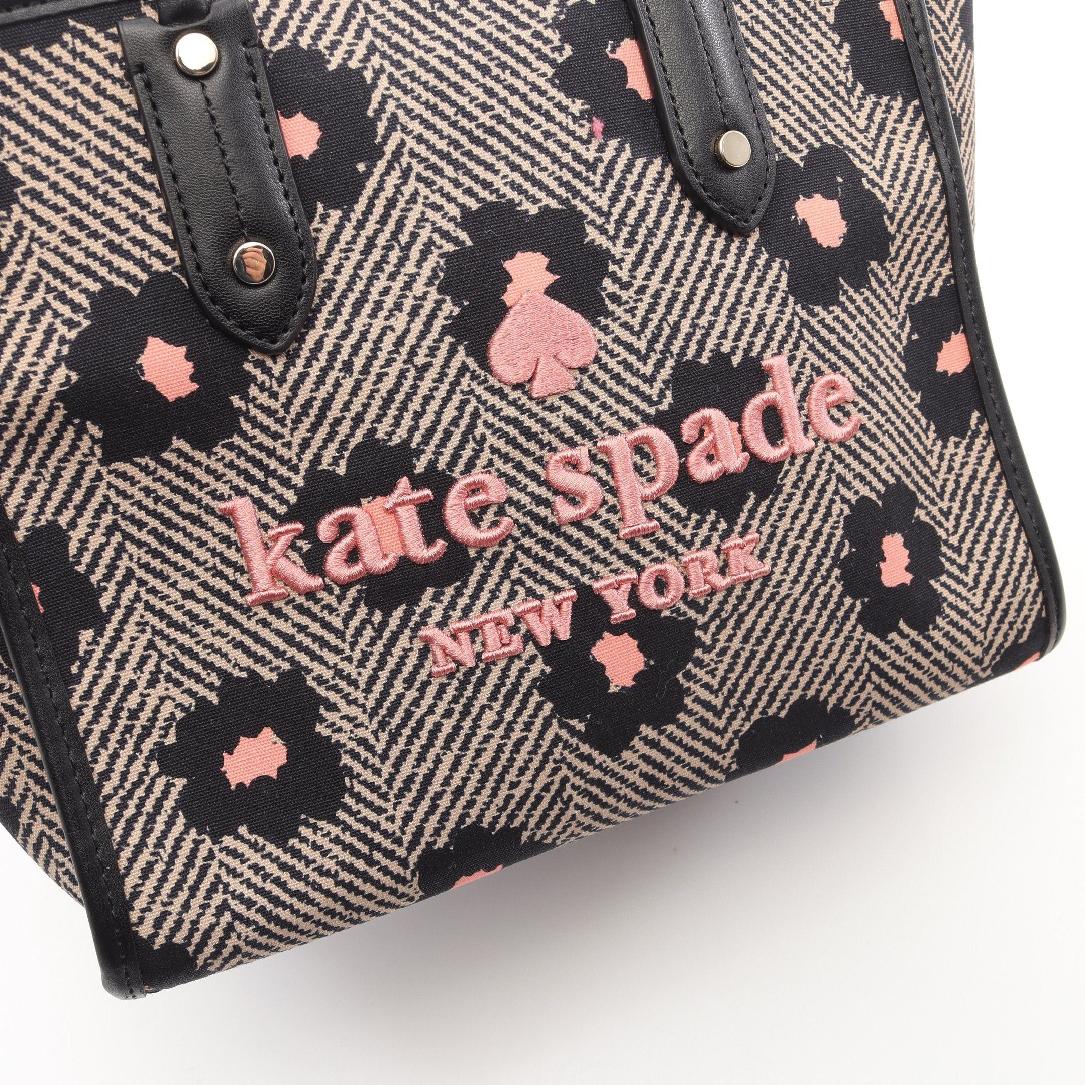 Kate Spade Kate Spade Ella Small Handbag Tote Bag Flower Canvas Leather Black Beige Pink Size ONE SIZE - 6 Thumbnail