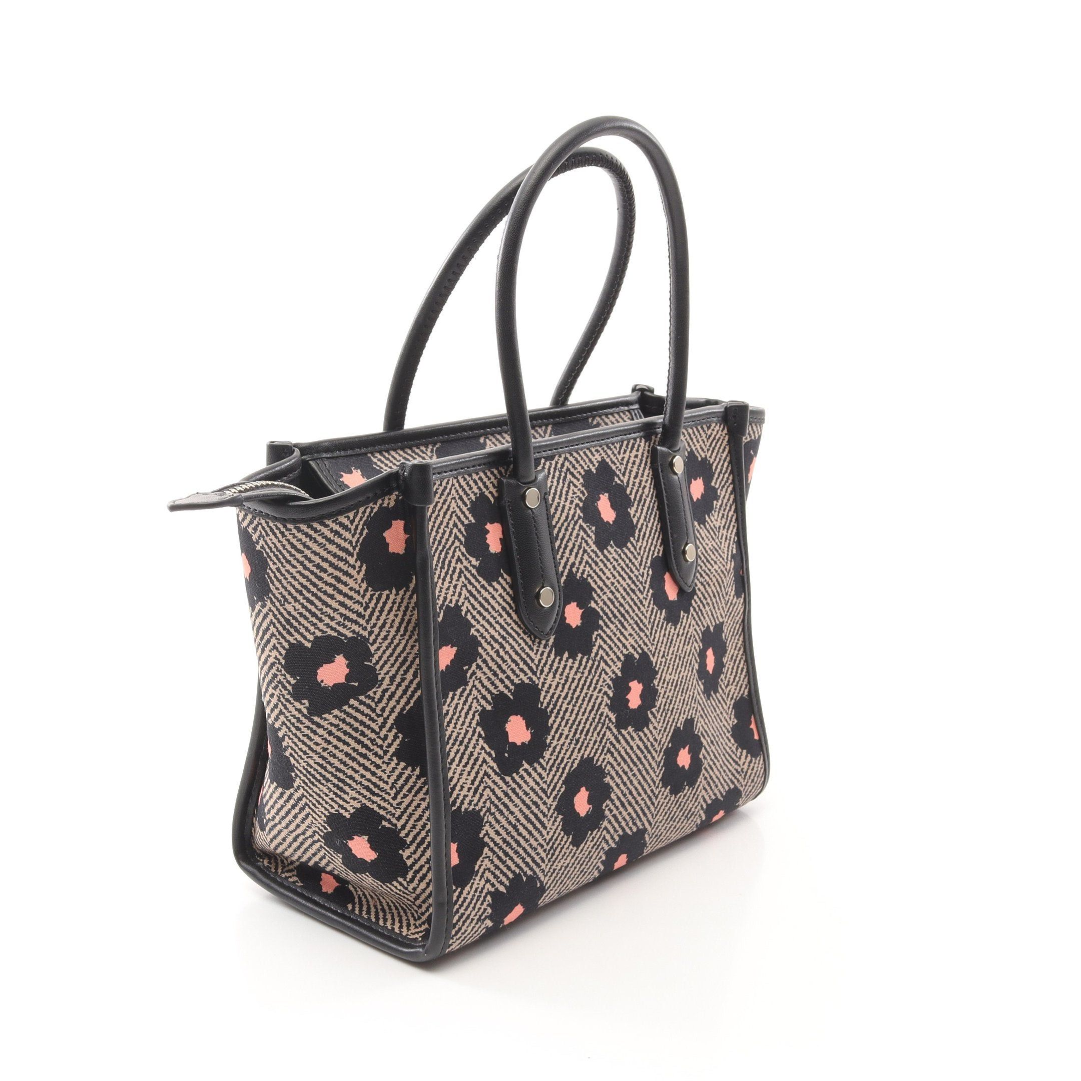 Kate Spade Kate Spade Ella Small Handbag Tote Bag Flower Canvas Leather Black Beige Pink Size ONE SIZE - 2 Thumbnail