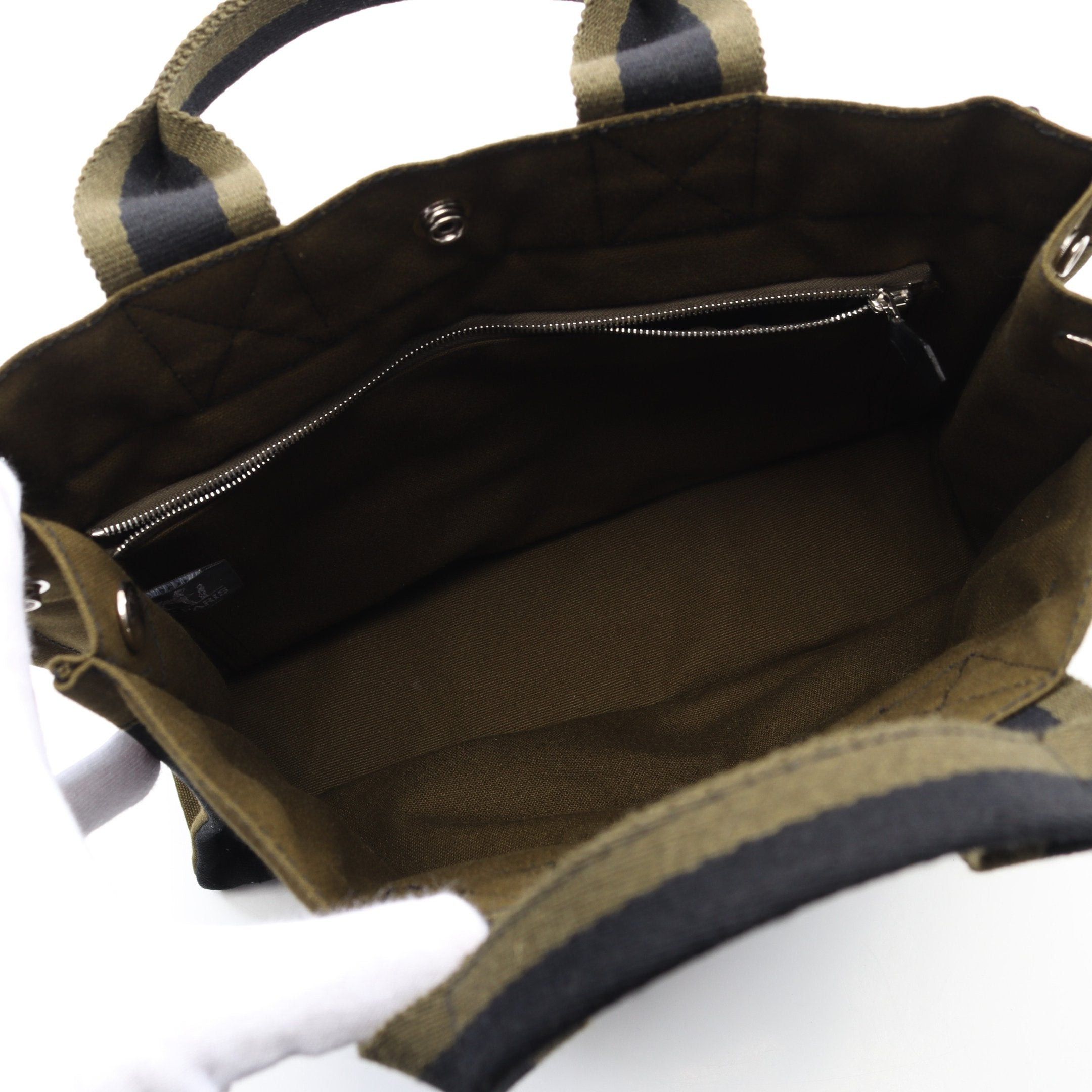 Hermes Hermes Fool Toe Pm Handbag Tote Bag Canvas Black Khaki Green Silver Hardware Size ONE SIZE - 3 Thumbnail