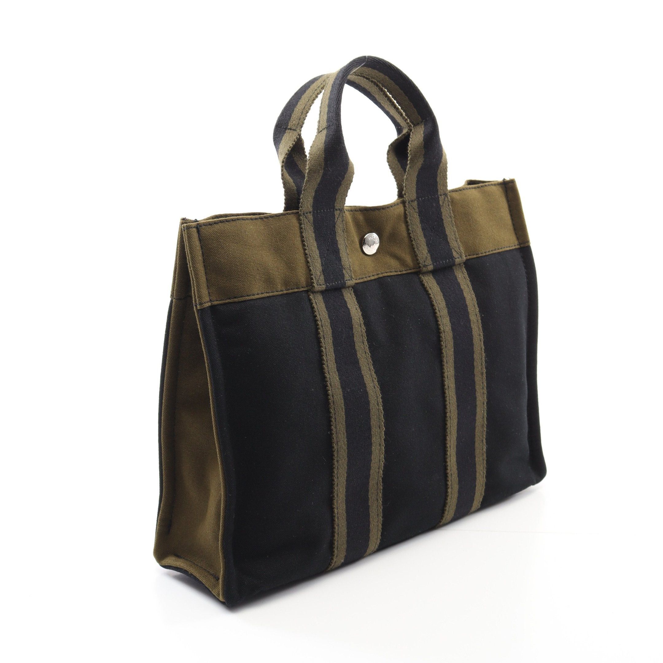 Hermes Hermes Fool Toe Pm Handbag Tote Bag Canvas Black Khaki Green Silver Hardware Size ONE SIZE - 2 Thumbnail