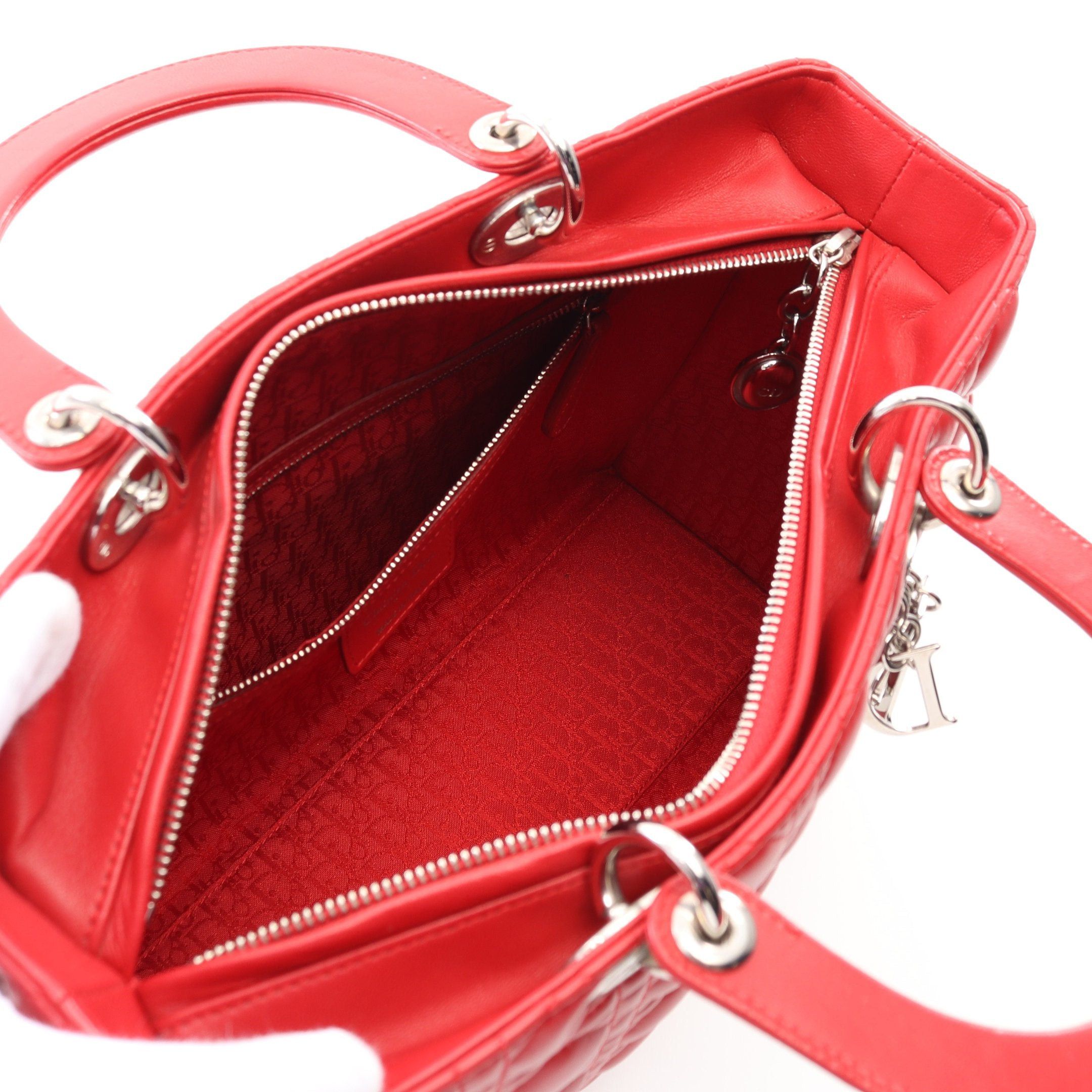 Dior Dior Lady Dior Large Handbag Leather Red Size ONE SIZE - 3 Thumbnail