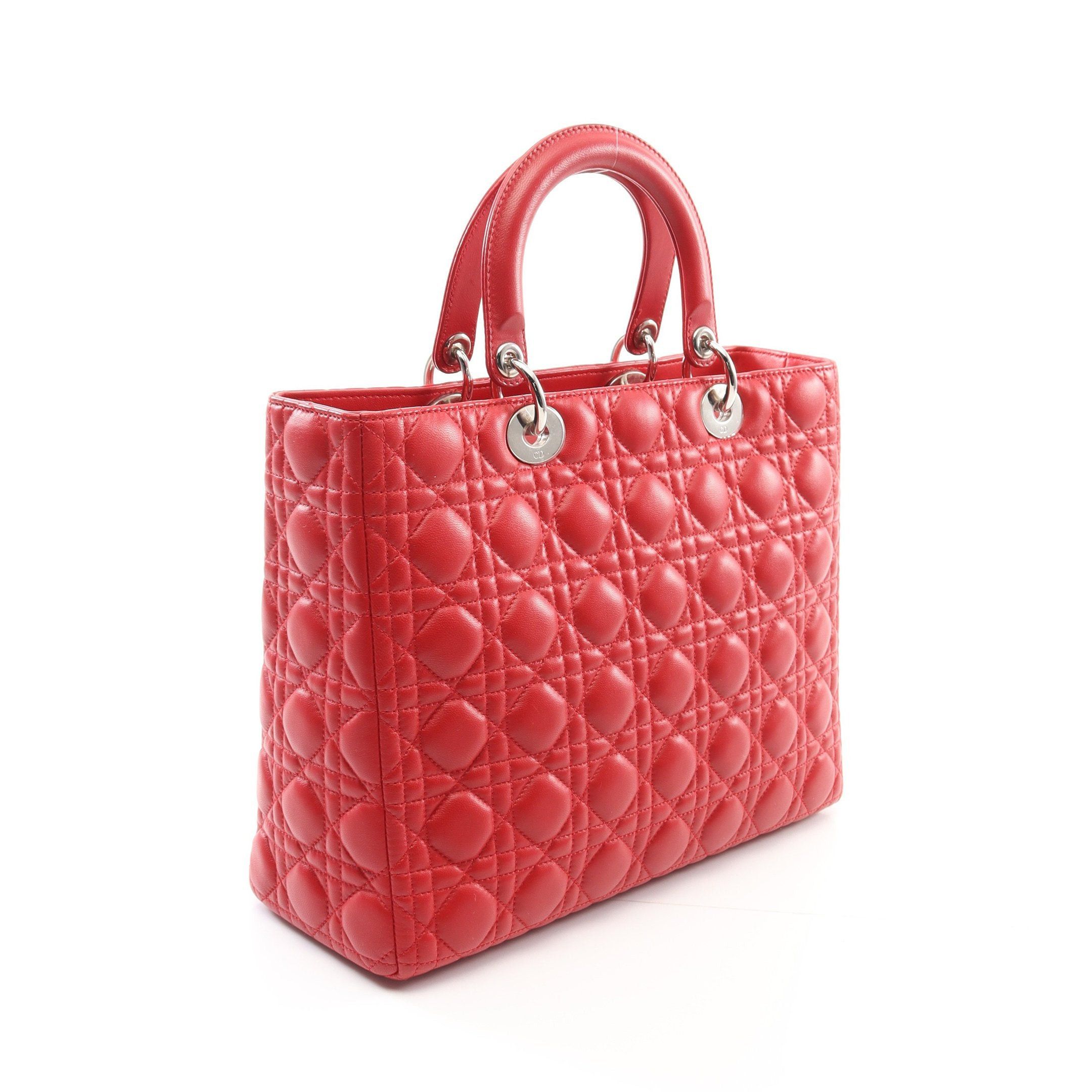 Dior Dior Lady Dior Large Handbag Leather Red Size ONE SIZE - 2 Thumbnail