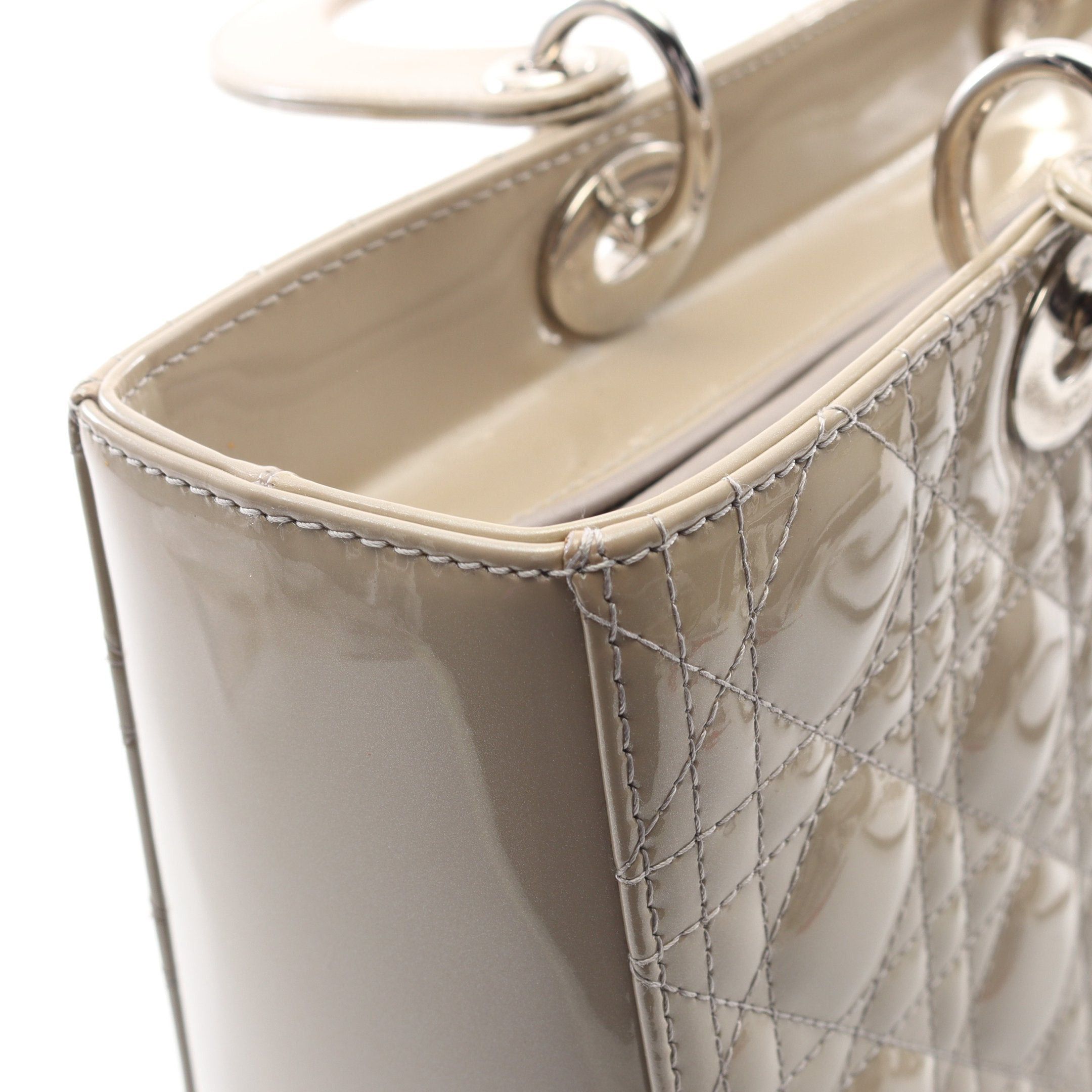 Dior Dior Lady Dior Large Handbag Patent Leather Beige Size ONE SIZE - 8 Thumbnail