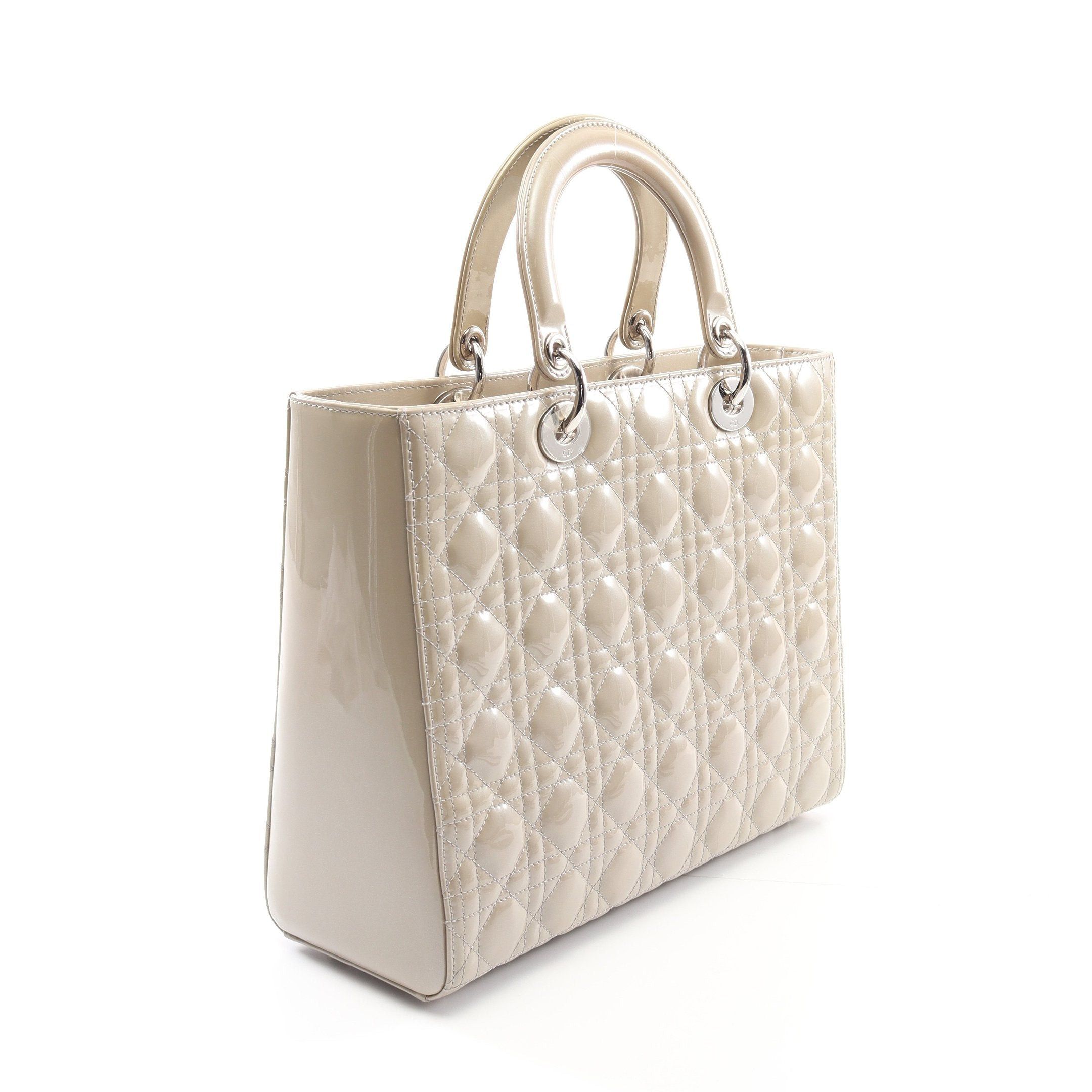 Dior Dior Lady Dior Large Handbag Patent Leather Beige Size ONE SIZE - 2 Thumbnail