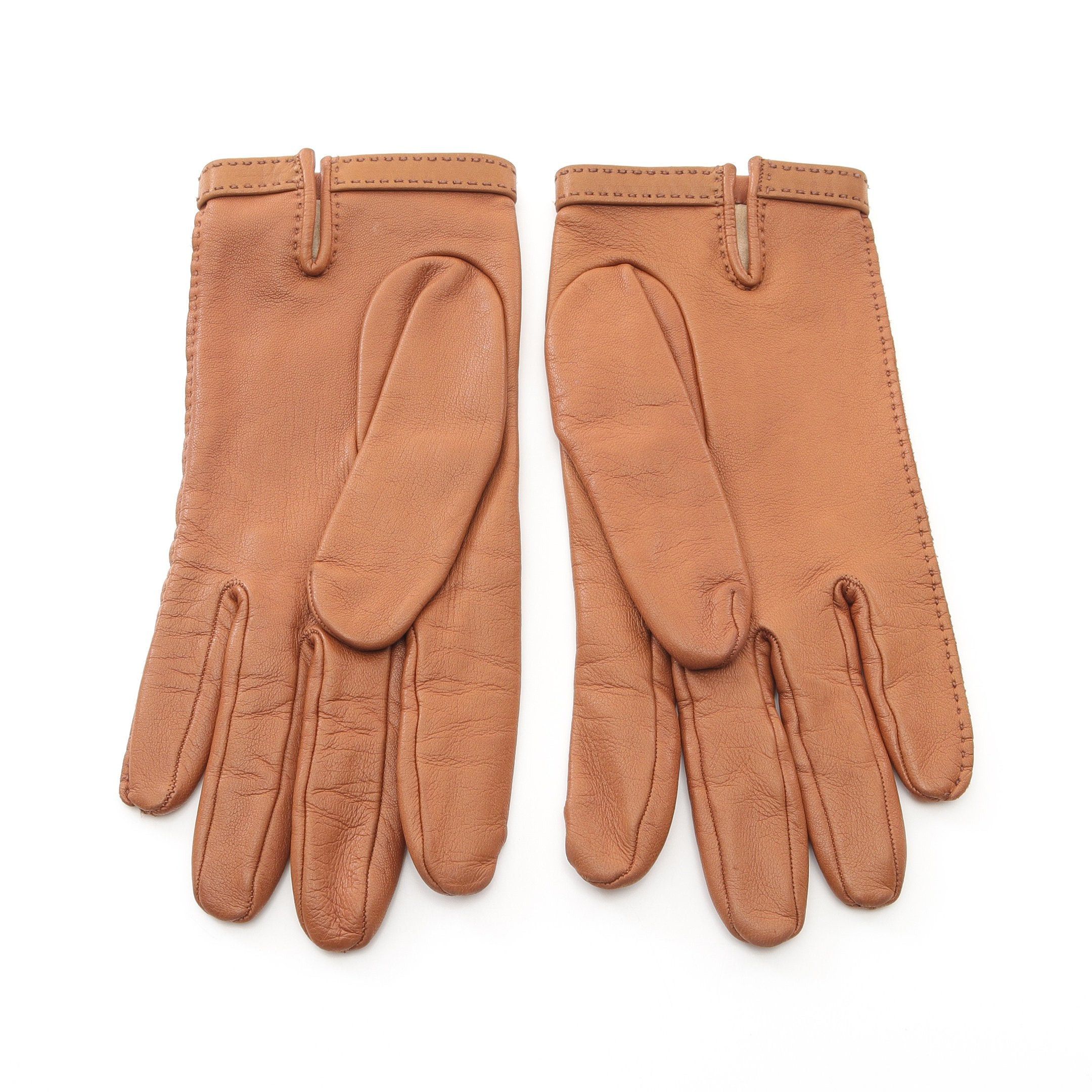 Hermes Hermes H Logo Gloves Glove Lambskin Brown Silver Hardware Size ONE SIZE - 2 Thumbnail