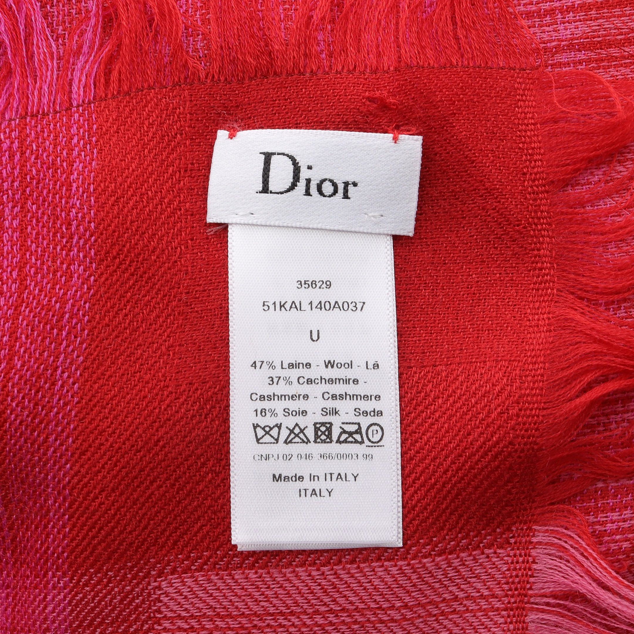 Dior Dior Canage Stall Shawl Wool Cashmere Silk Pink Red Size ONE SIZE - 2 Thumbnail