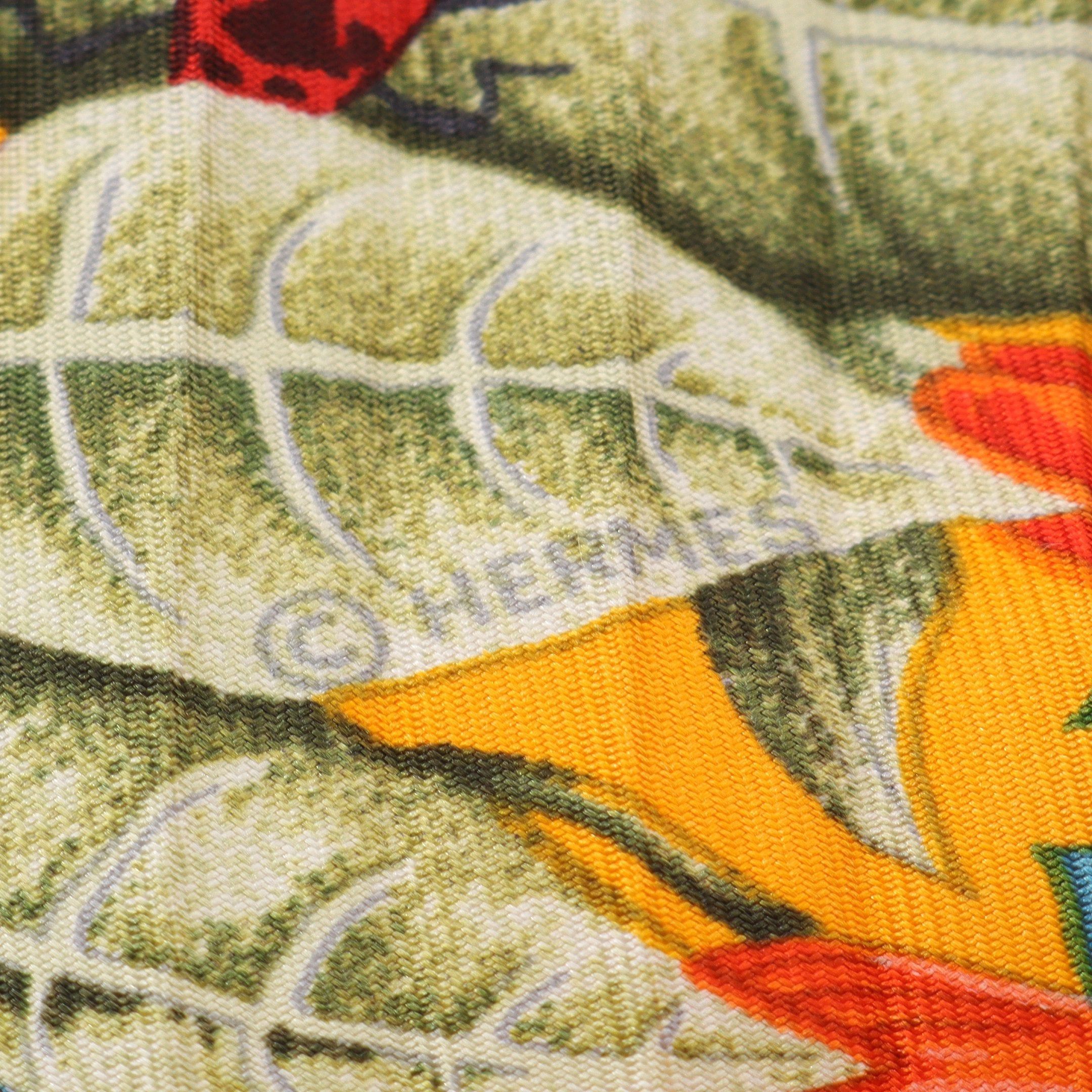 Hermes Hermes Caleprise La Prairie Scarf Pleats Silk White Orange Multicolor Size ONE SIZE - 2 Thumbnail