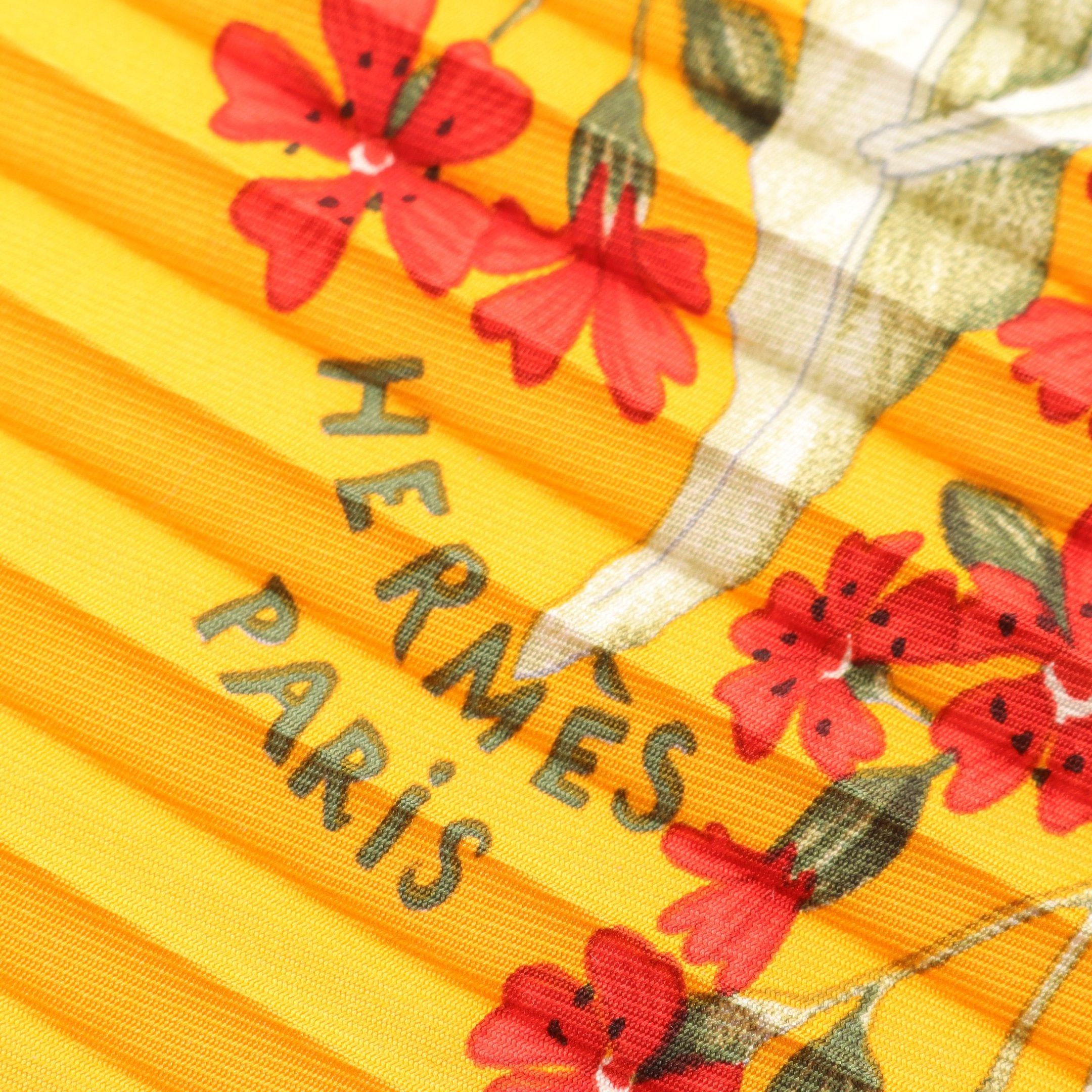 Hermes Hermes Caleprise La Prairie Scarf Pleats Silk White Orange Multicolor Size ONE SIZE - 6 Thumbnail