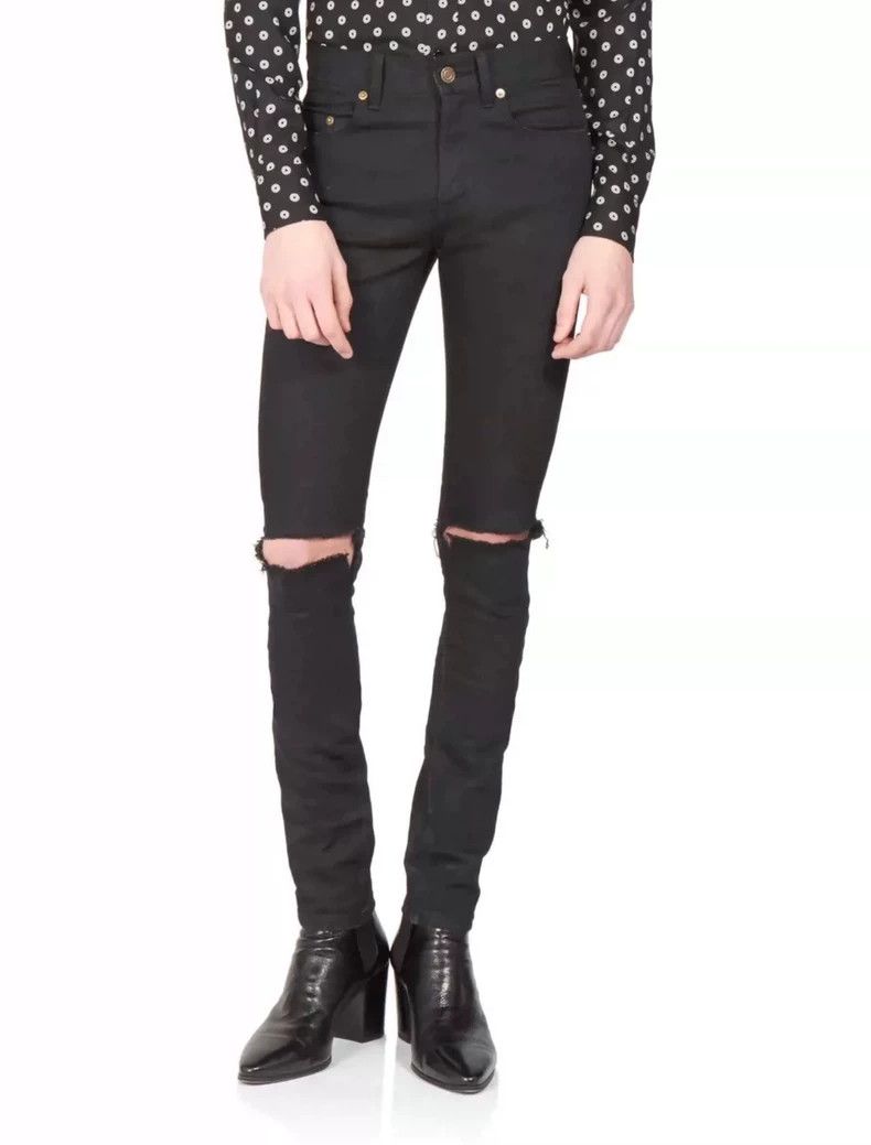 Saint Laurent Paris Saint Laurent Black Ripped Knee Denim Pants- DMC Size US 32 / EU 48 - 8 Thumbnail