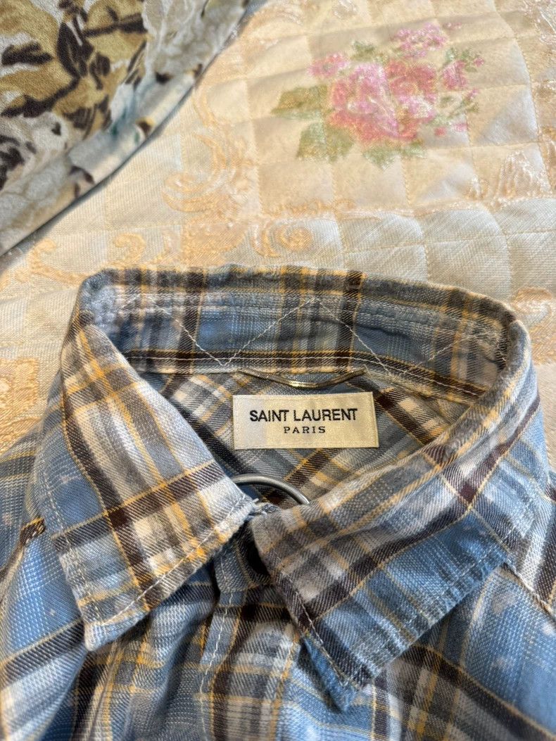 Saint Laurent Paris Saint Laurent 2016 Blue Plaid Distressed Shirt- DMC Size US M / EU 48-50 / 2 - 5 Thumbnail