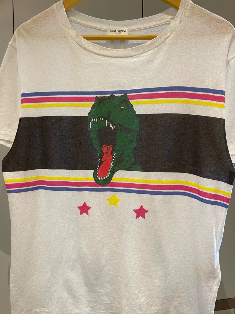 Saint Laurent Paris Saint Laurent White Dinosaur Print T-Shirt- DMC Size US M / EU 48-50 / 2 - 3 Thumbnail