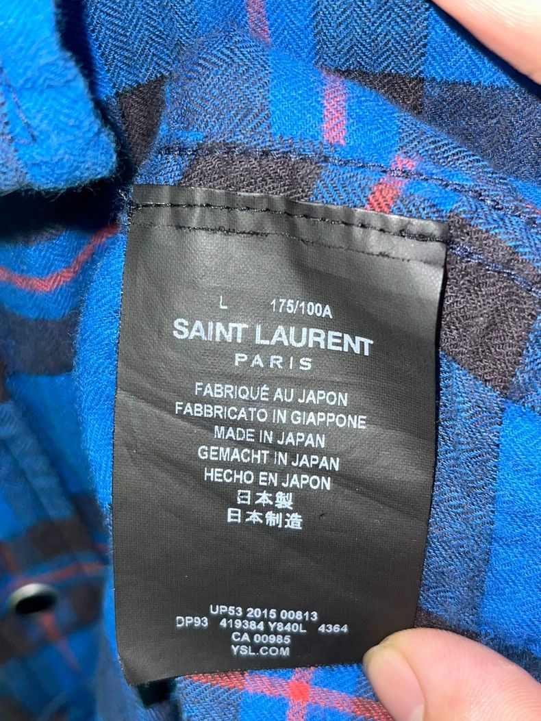 Saint Laurent Paris Saint Laurent Klein Blue Flannel Shirt with Fringes- DMC Size US L / EU 52-54 / 3 - 5 Thumbnail