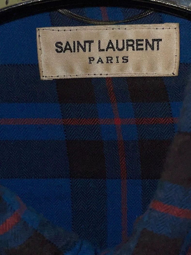 Saint Laurent Paris Saint Laurent Klein Blue Flannel Shirt with Fringes- DMC Size US L / EU 52-54 / 3 - 3 Thumbnail