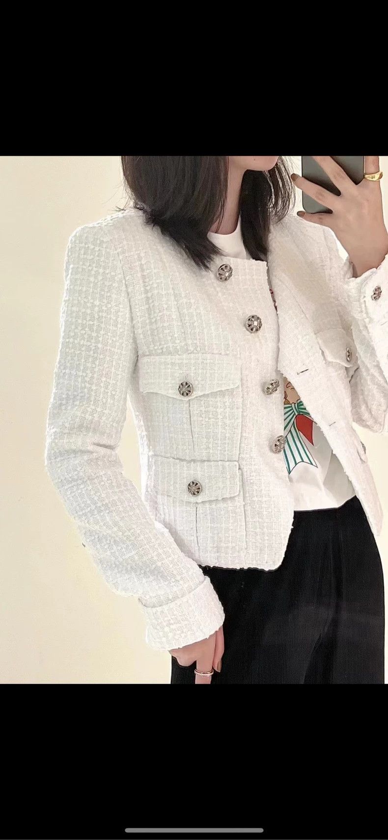 Chanel Chanel White Pocket Round Neck Jacket- DMC Size US M / EU 48-50 / 2 - 8 Thumbnail
