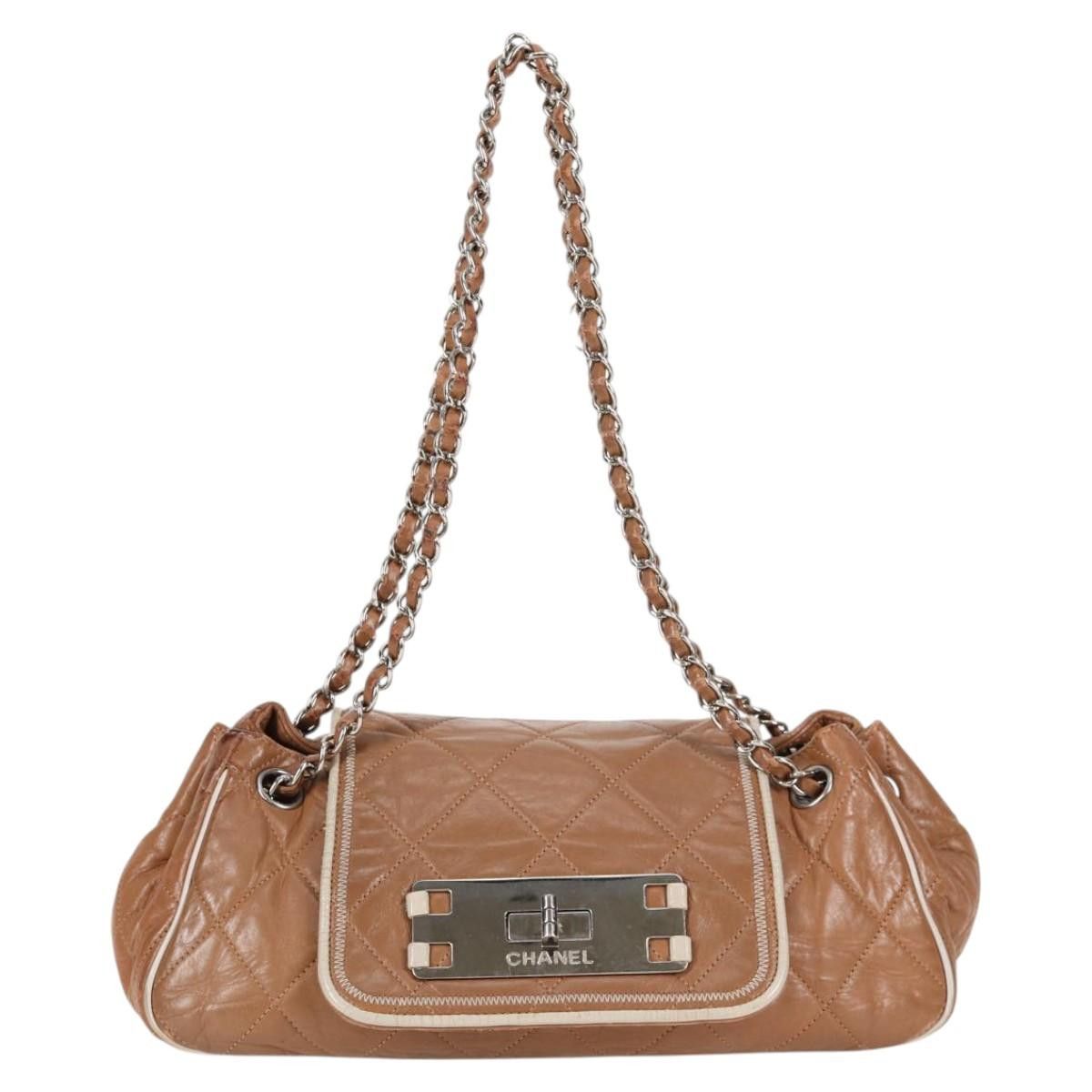 CHANEL Chain Matelasse Shoulder Bag Lamb Skin Brown CC Auth