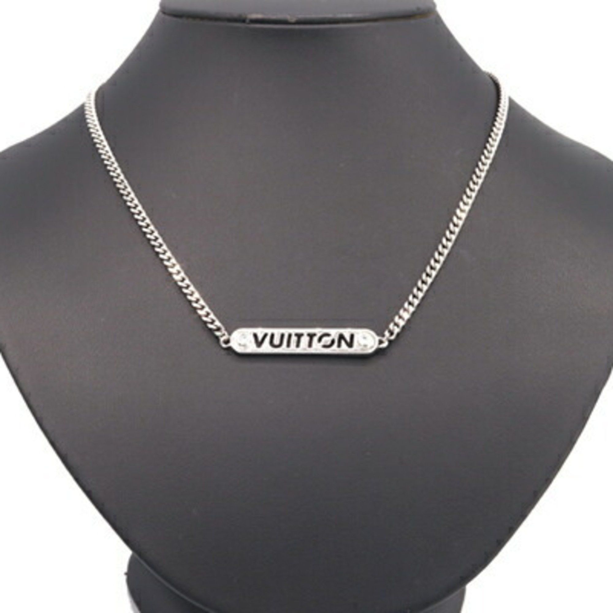 Louis Vuitton Necklace LV ID M01154 Silver Metal Choker Pendant Plate Men's LOUIS VUITTON