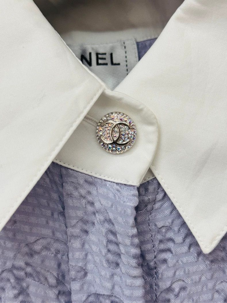 Chanel Silk Lavender Logo Print Long Sleeve Shirt- DMC Size US M / EU 48-50 / 2 - 2 Thumbnail