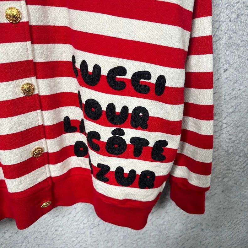 Gucci GUCCI Red White Striped Knit Cardigan- DMC Size US L / EU 52-54 / 3 - 4 Thumbnail