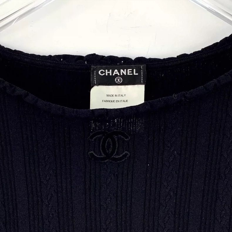 Chanel Chanel Black Sleeveless Knit Top with Logo- DMC Size US XS / EU 42 / 0 - 4 Thumbnail