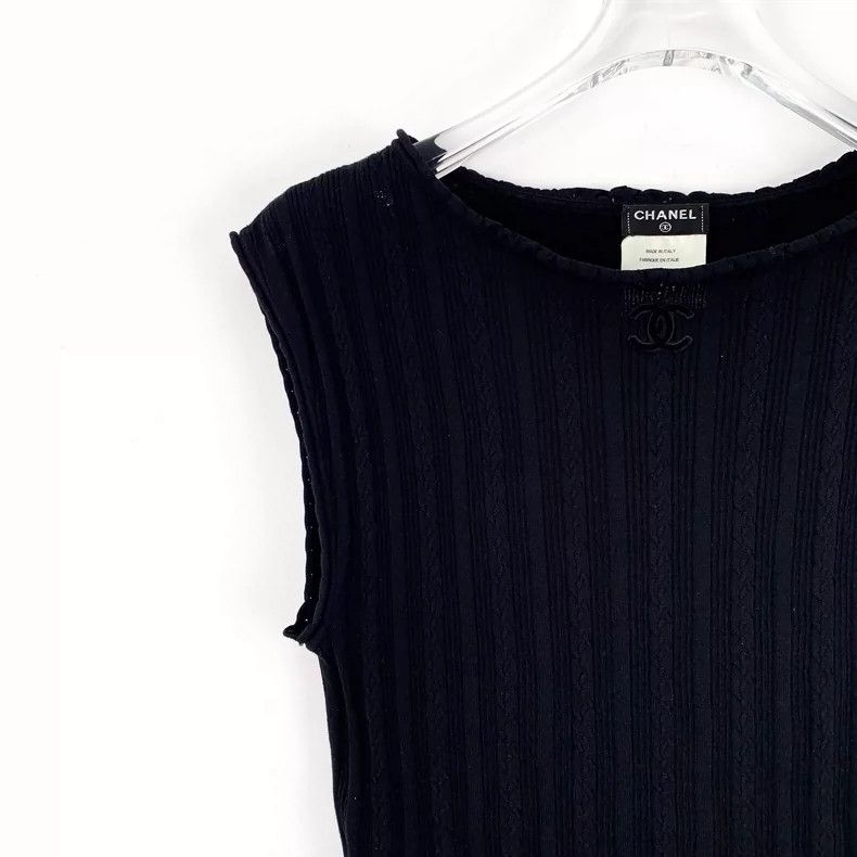 Chanel Chanel Black Sleeveless Knit Top with Logo- DMC Size US XS / EU 42 / 0 - 3 Thumbnail