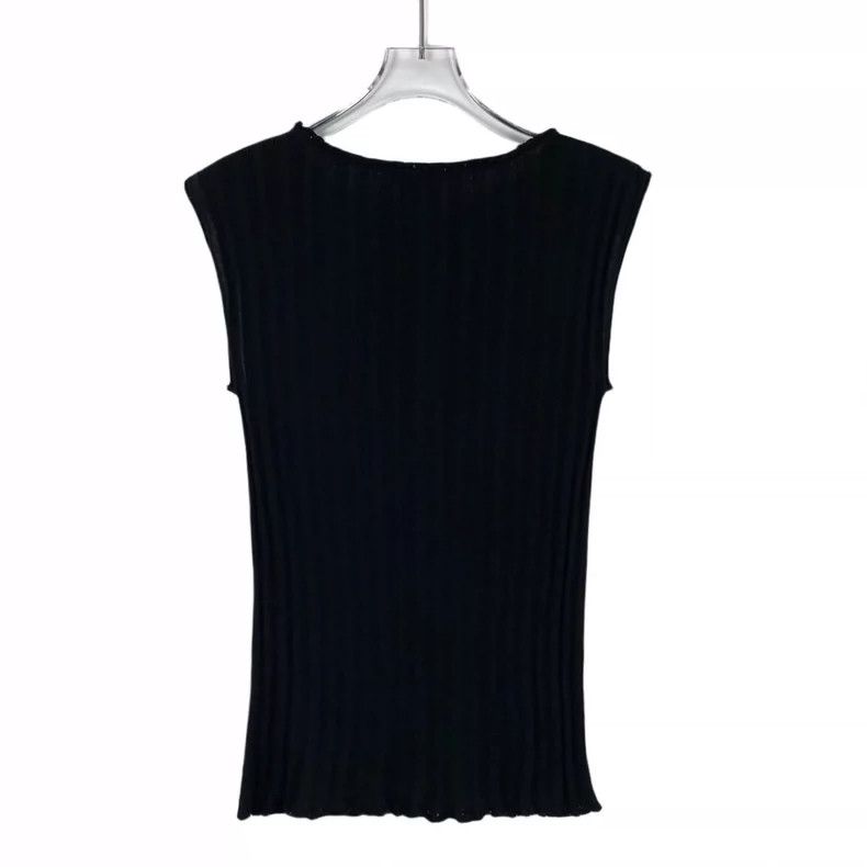 Chanel Chanel Black Sleeveless Knit Top with Logo- DMC Size US XS / EU 42 / 0 - 2 Thumbnail