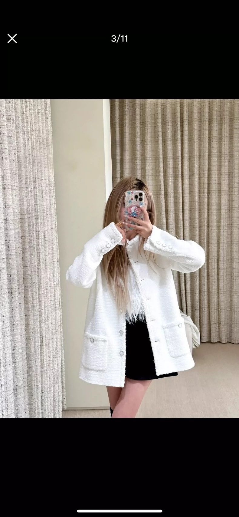 Chanel Chanel White Tweed Coat with Pockets- DMC Size US M / EU 48-50 / 2 - 9 Thumbnail