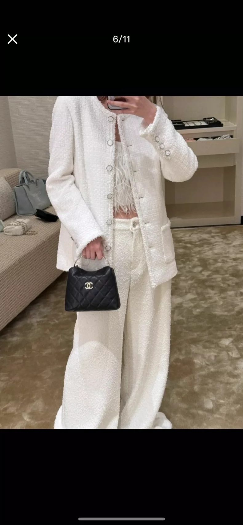 Chanel Chanel White Tweed Coat with Pockets- DMC Size US M / EU 48-50 / 2 - 7 Thumbnail
