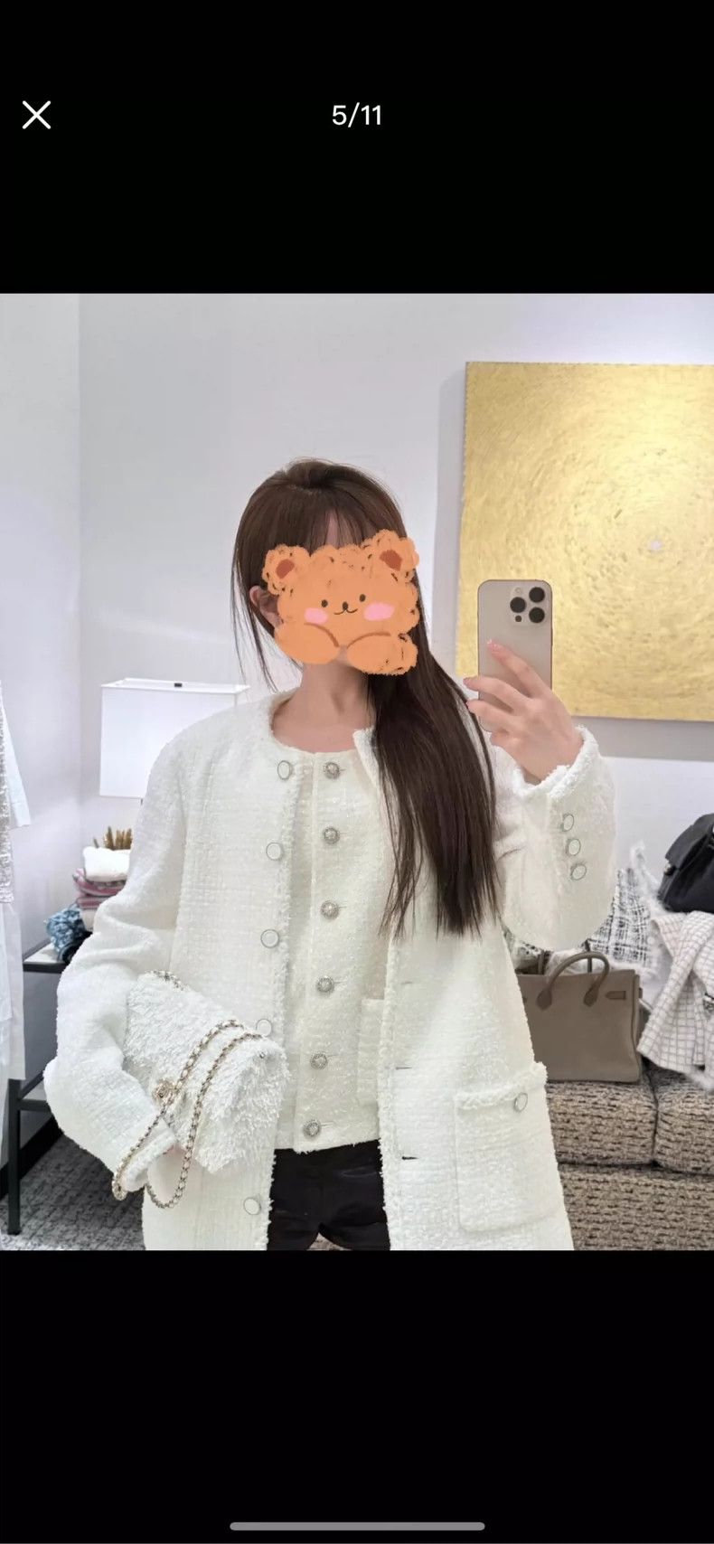 Chanel Chanel White Tweed Coat with Pockets- DMC Size US M / EU 48-50 / 2 - 8 Thumbnail
