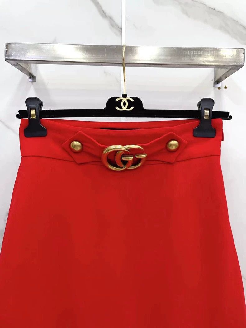 Gucci Gucci Red Wool Silk Midi Skirt with Gold Belt- DMC Size US 38 / EU 54 - 3 Thumbnail