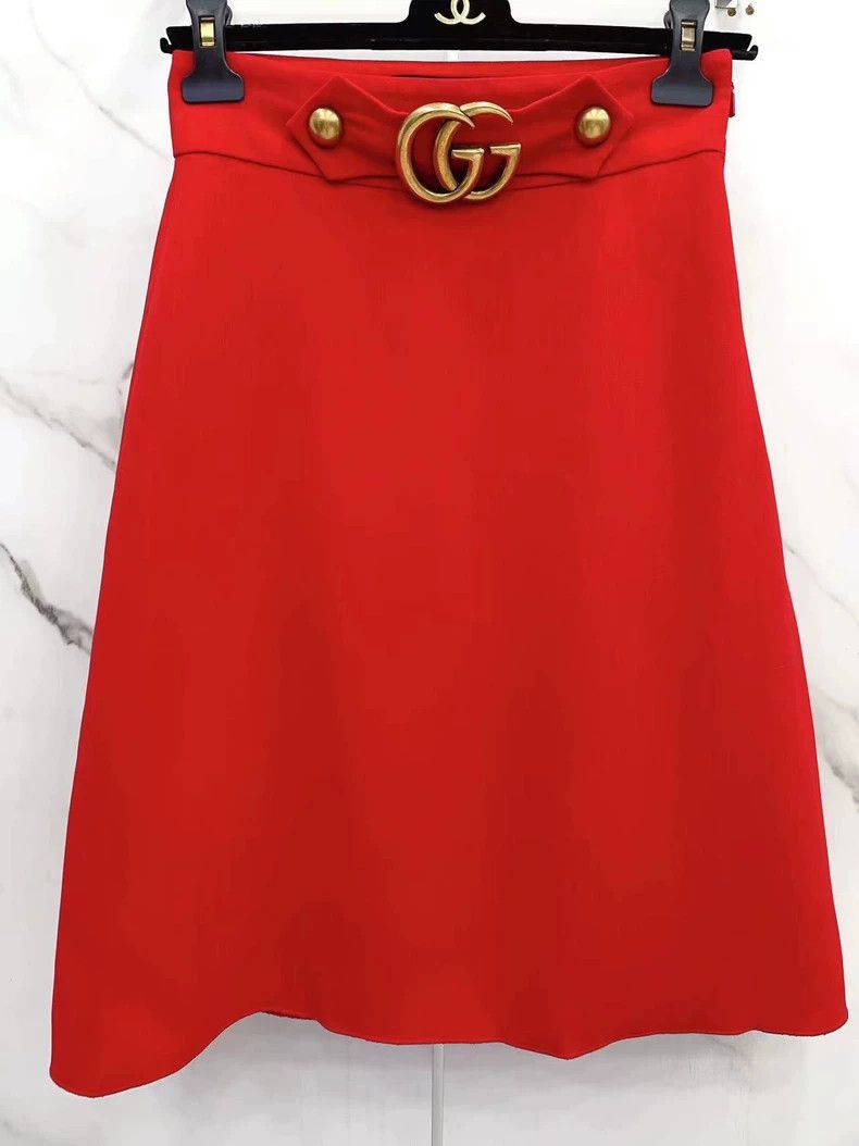 Gucci Gucci Red Wool Silk Midi Skirt with Gold Belt- DMC Size US 38 / EU 54 - 4 Thumbnail