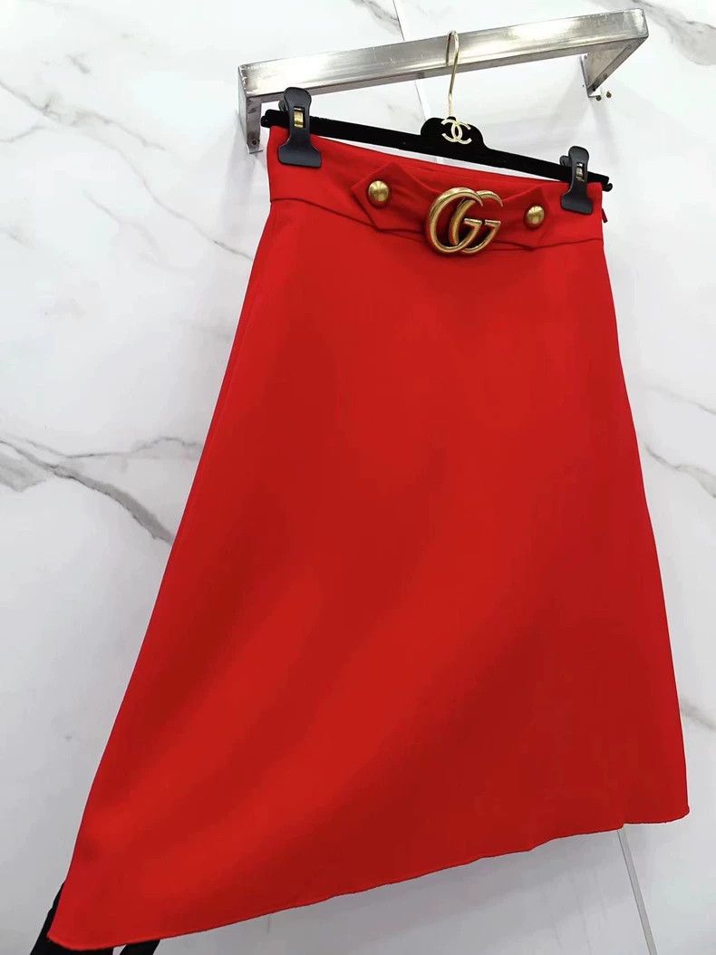 Gucci Gucci Red Wool Silk Midi Skirt with Gold Belt- DMC Size US 38 / EU 54 - 6 Thumbnail